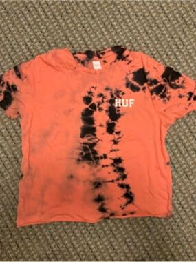 HUF Kids Orange & Black Tie-Dye Logo Tee